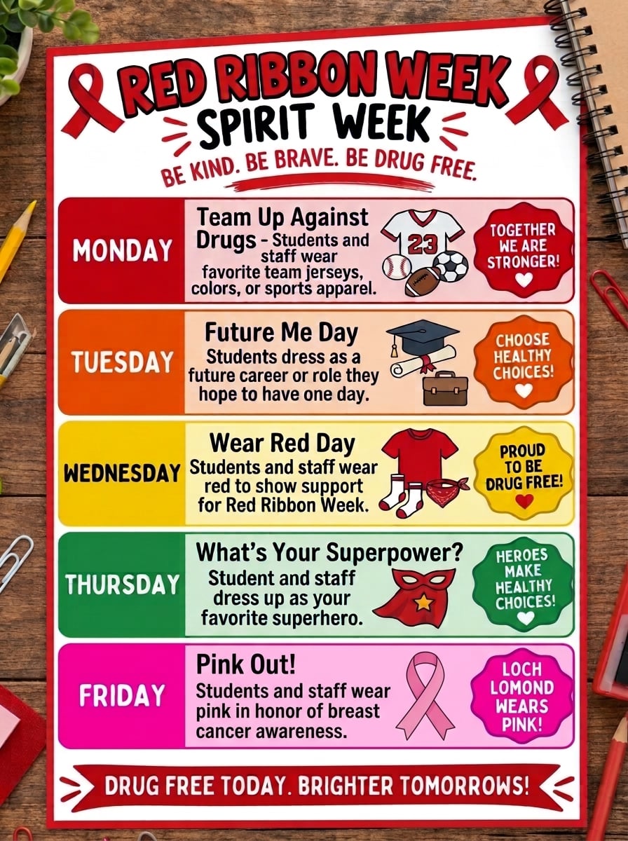red ribbon calendar